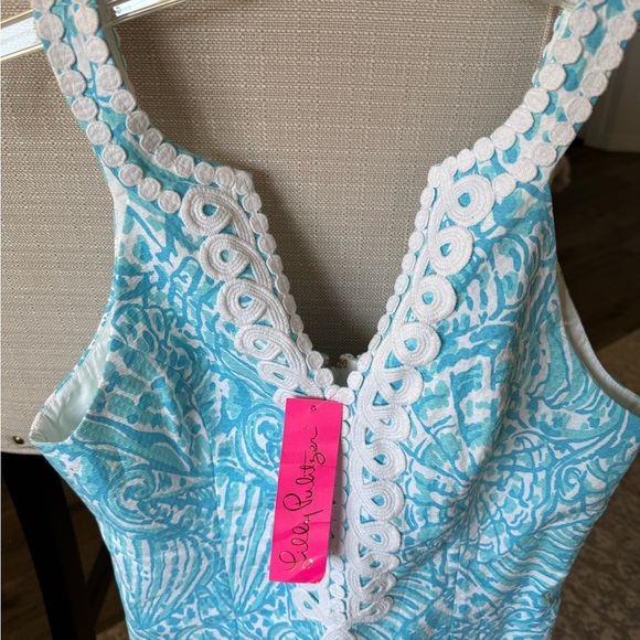 NWT Lilly Pulitzer Valli Stretch Sleeveless Shift Cotton Dress, Aqua Blue, 6 - Picture 4 of 7